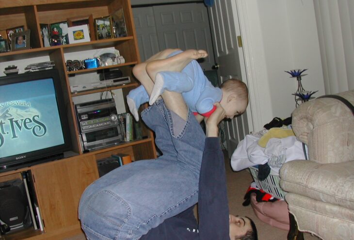 Michael Doig playing with his son, Liam
