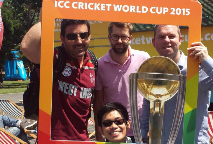 Michael Doig, Olly Scott, Phil Payne and Joshua Kim at the Cricket World Cup