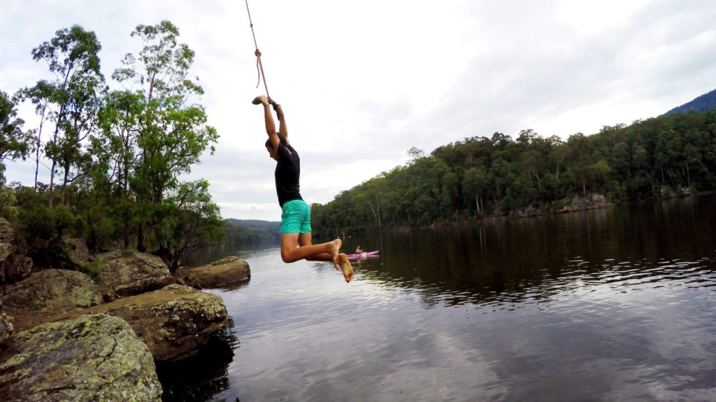 Camping Beehive Point - Liam on the rope swing