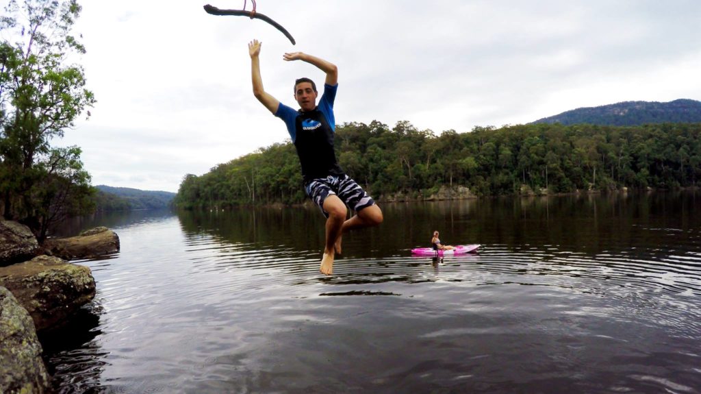 Camping Beehive Point - Nevan Doig on the rope swing