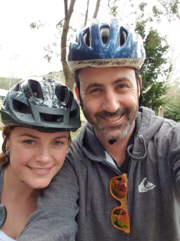 Louise Connolly and Michael Doig mountain biking the Polona Cave track