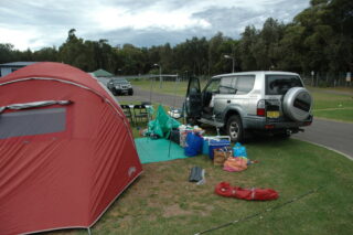 Setting up our campsite at the Big 4 Shoalhaven Heads Village