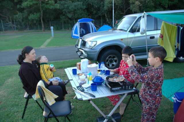 Cooking breakfast at the Big 4 Shoalhaven Heads Village