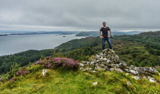 Michael Doig atop the ruins of Castle Dounie in Scotland