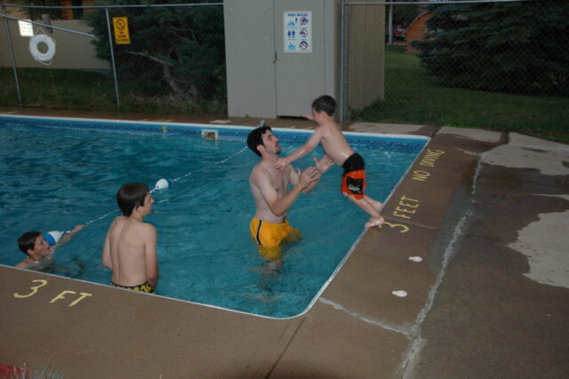 Northern Colorado Camping Trip - Michael and Nevan Doig pool fun