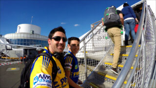 Michael & Liam Doig boarding to fly to Brisbane